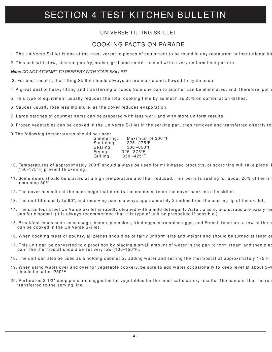 Market Forge Industries 30-stel-lx technical manual Test Kitchen Bulletin, Cooking Facts on Parade 