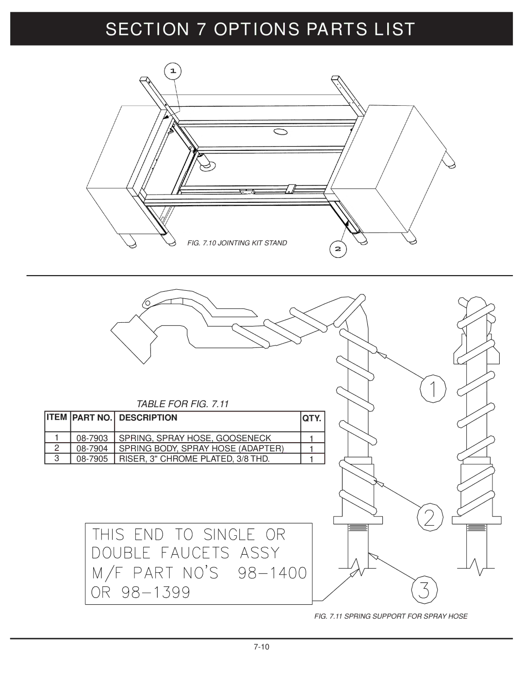 Market Forge Industries 30-stel-lx technical manual SPRING, Spray HOSE, Gooseneck 