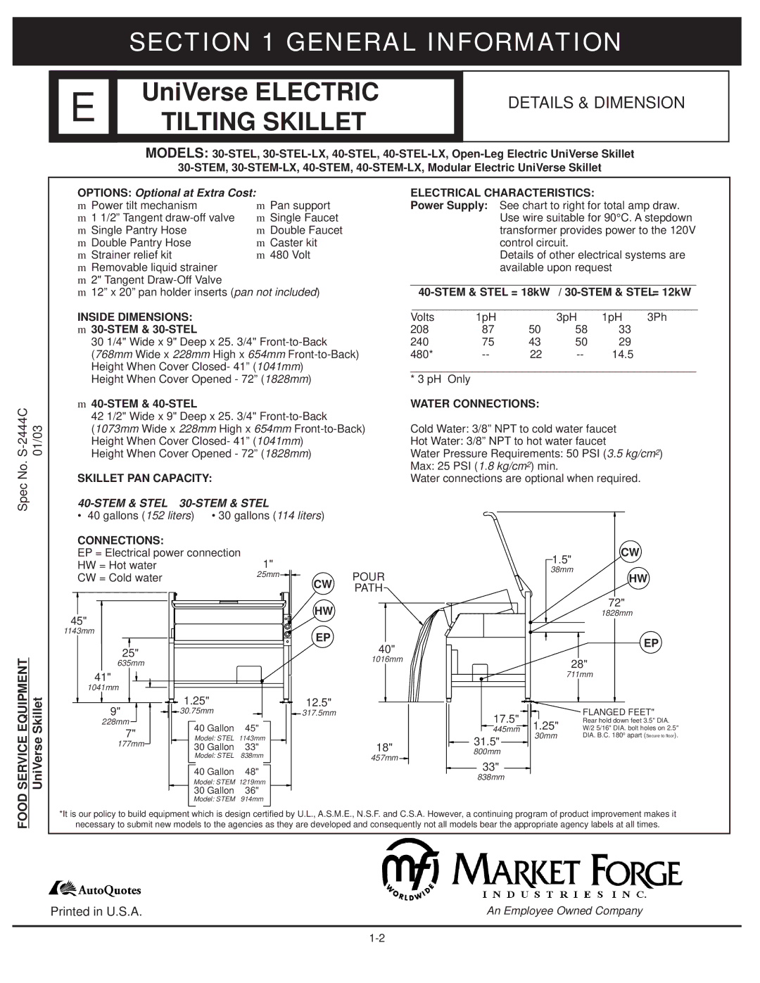 Market Forge Industries 30-stel-lx technical manual Service Equipment, Food 