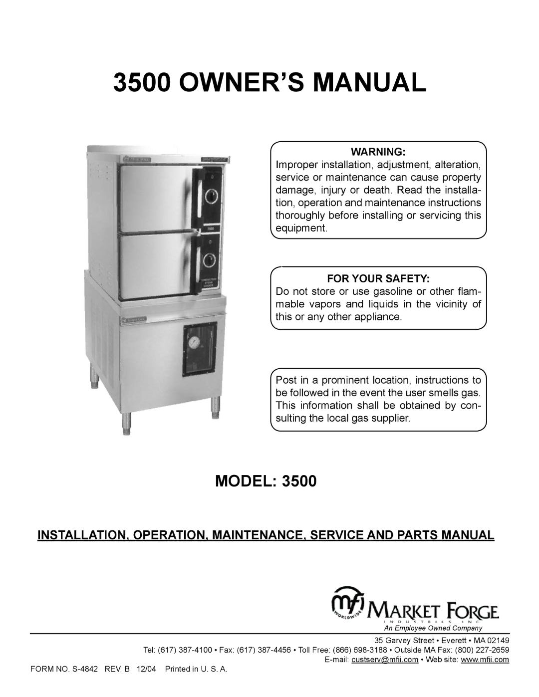 Market Forge Industries 3500 owner manual Model 