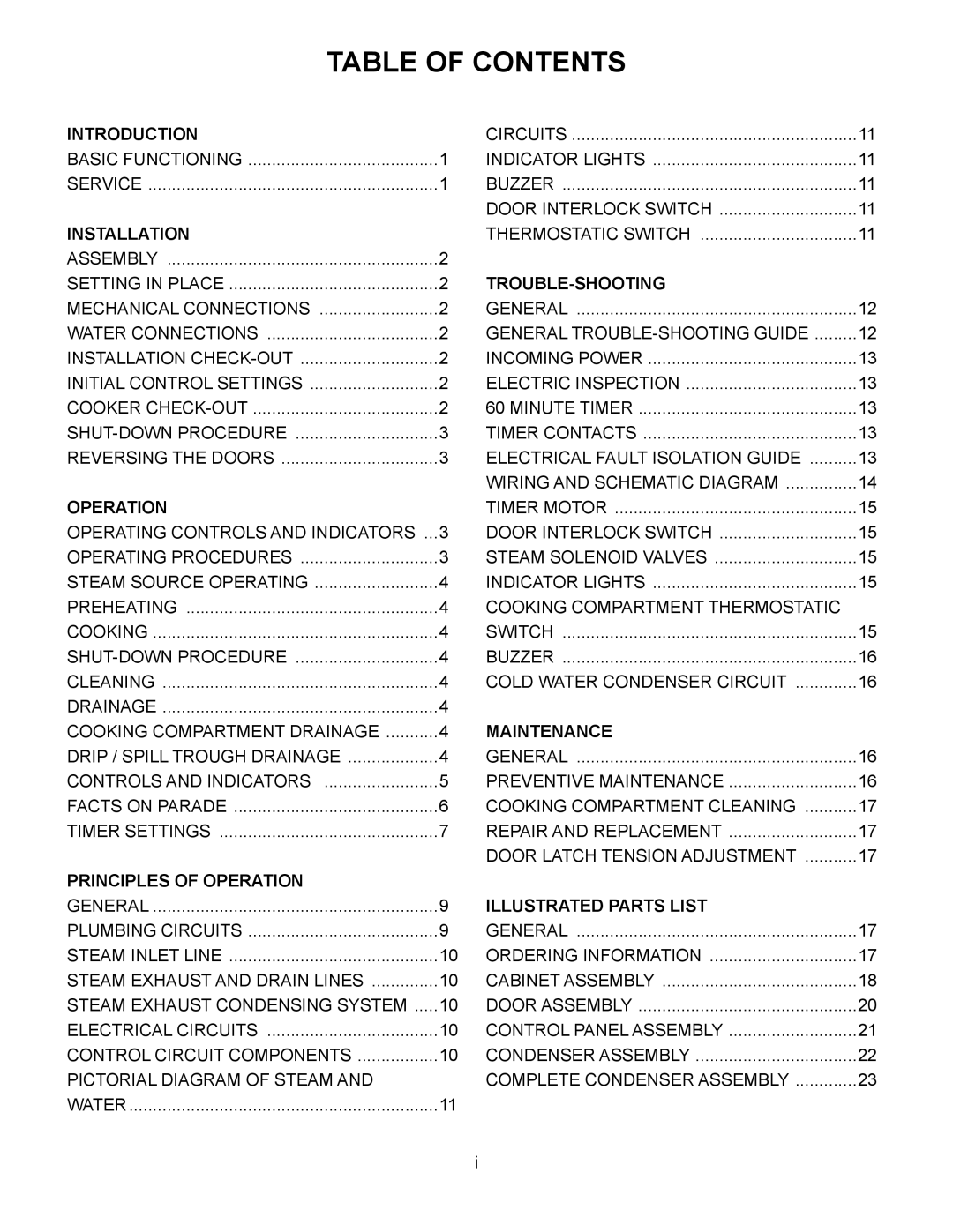 Market Forge Industries 3500 owner manual Table of Contents 