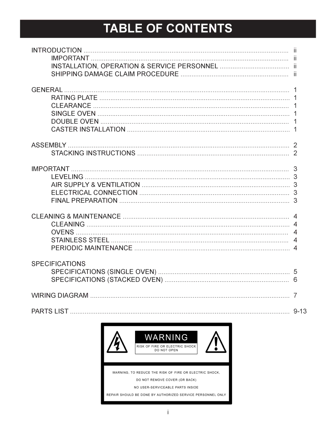 Market Forge Industries M 3092, M 3000 owner manual Table of Contents 