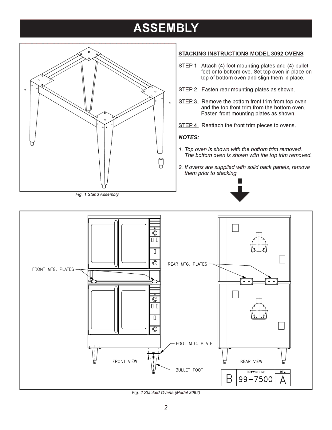 Market Forge Industries M 3000, M 3092 owner manual Assembly, Stacking Instructions Model 3092 Ovens 