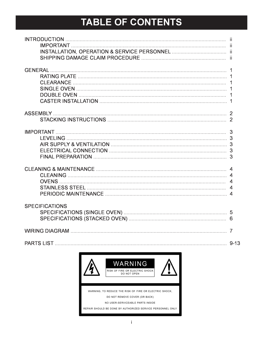 Market Forge Industries M 3092, M 3000 owner manual Table Of Contents 