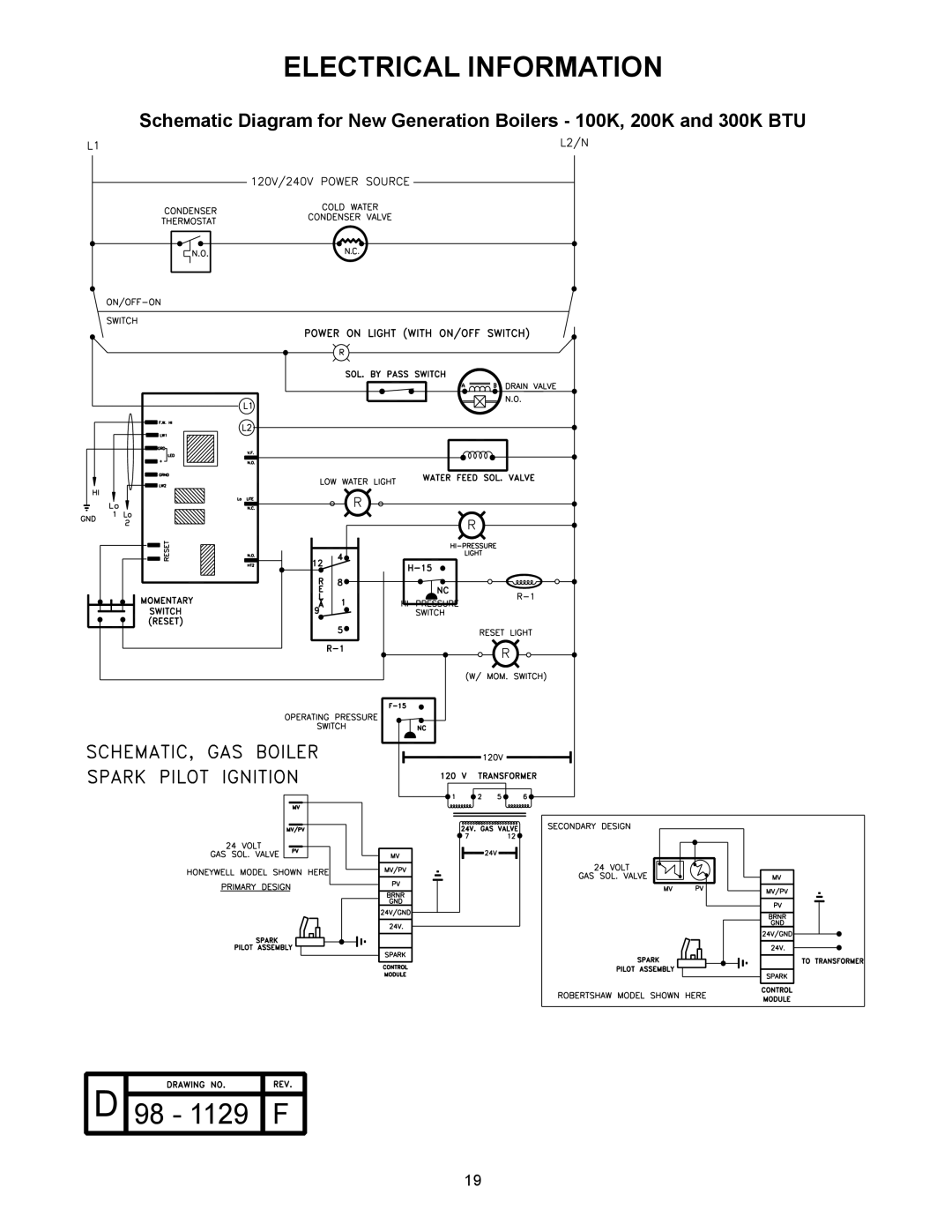 Market Forge Industries M36G100A-4SP, M36G300A-4SP, M24G100A-4SP, M24G200A-4SP, Gas Operated Boiler Electrical Information 