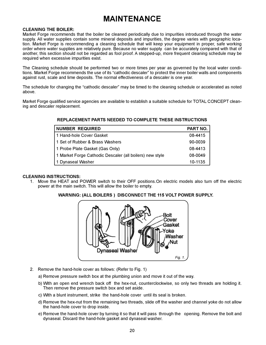 Market Forge Industries M36G200A-4SP, M36G300A-4SP, M24G100A-4SP Maintenance, Cleaning the Boiler, Cleaning Instructions 