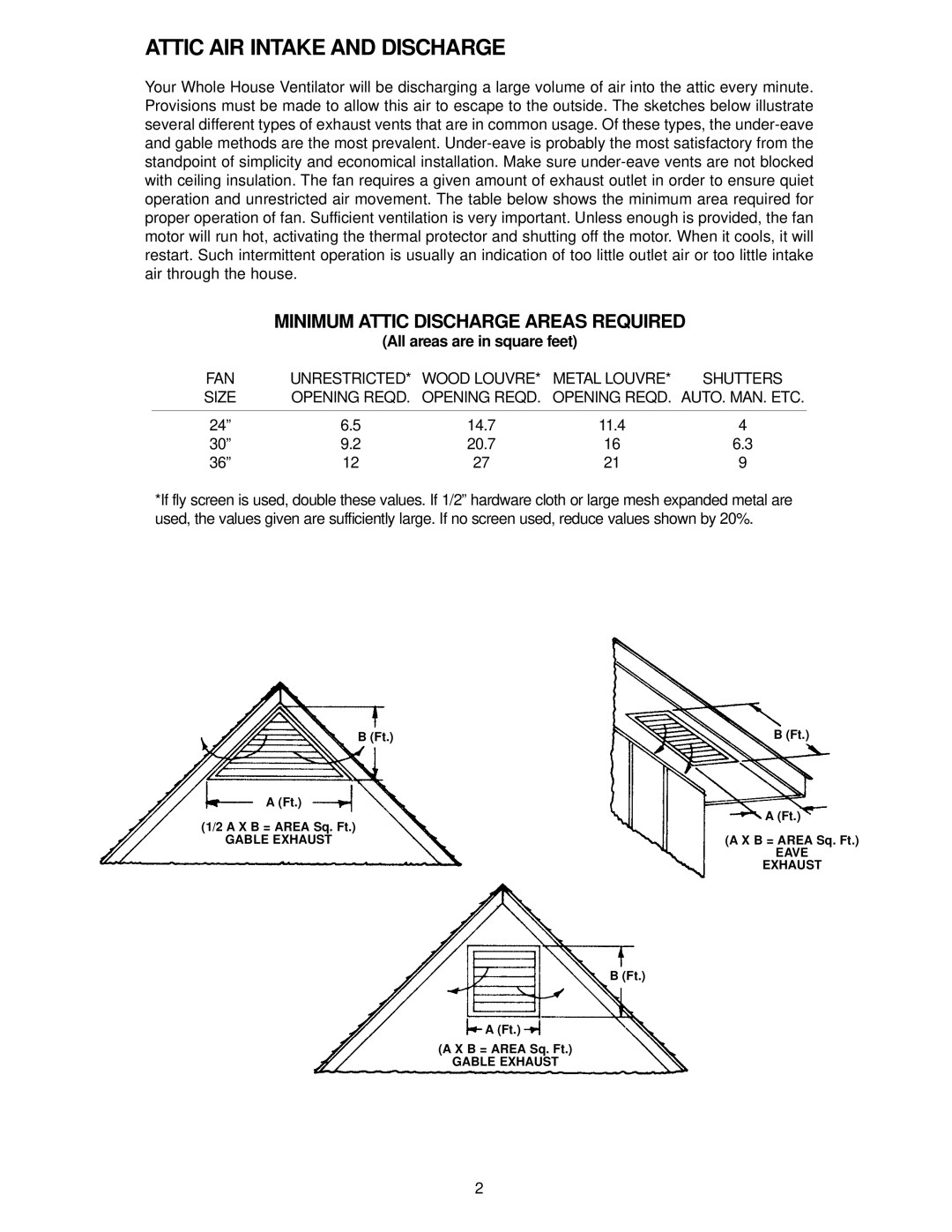 Marley Engineered Products 2438, 3638R, 3038R manual Attic AIR Intake and Discharge, Minimum Attic Discharge Areas Required 