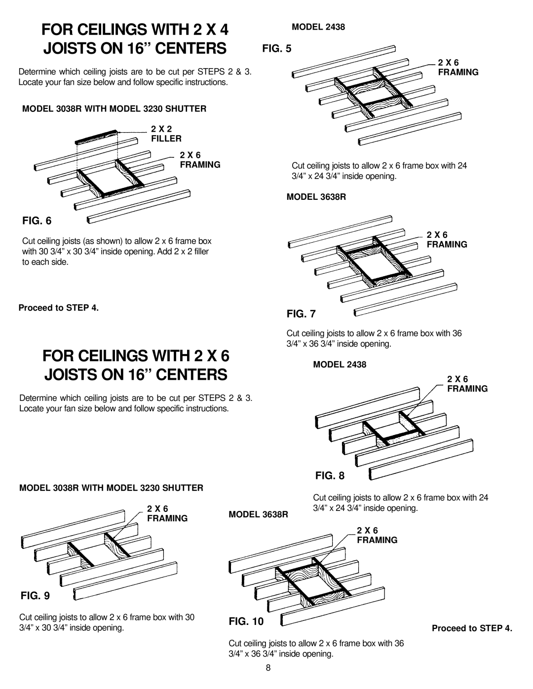 Marley Engineered Products 2438 manual Model 3038R with Model 3230 Shutter 2 Filler 6 Framing, Framing Model 3638R 