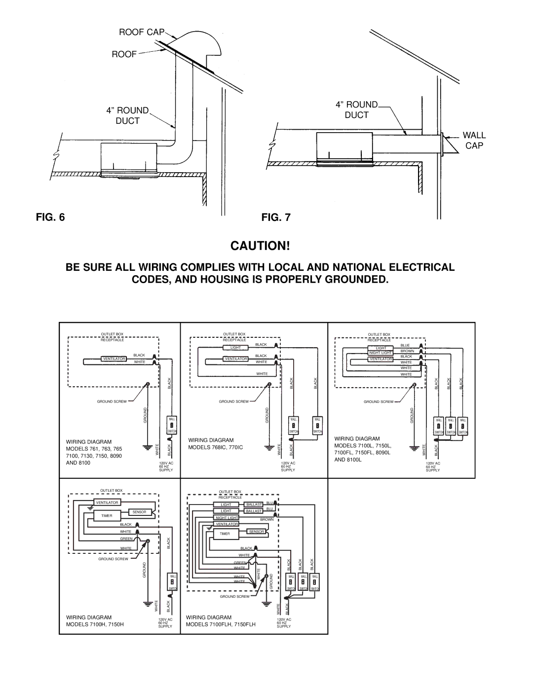 Marley Engineered Products 7100L, 761, 763, 7100FL, 765, 7150L, 8090, 8100L, 770IC, 768IC Roof CAP Round Roundduct Duct Wall 