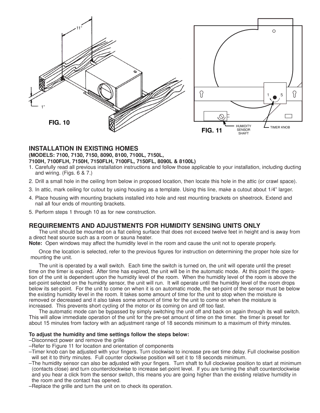 Marley Engineered Products 8090, 761, 763, 7100FL, 8100, 7100L Requirements and Adjustments for Humidity Sensing Units only 