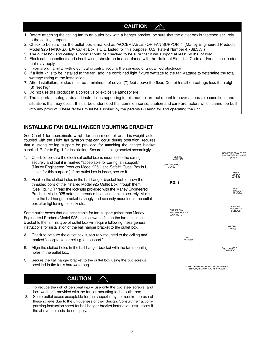 Marley Engineered Products 994 manual Installing FAN Ball Hanger Mounting Bracket 