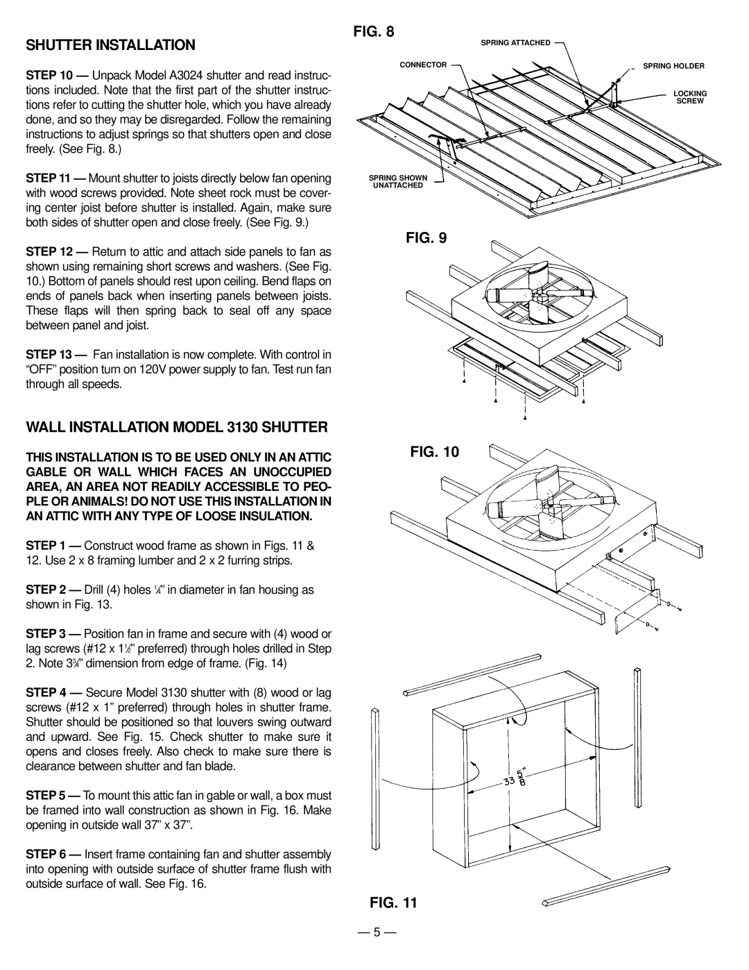 Marley Engineered Products A24DD manual Shutter Installation, Wall Installation Model 3130 Shutter 