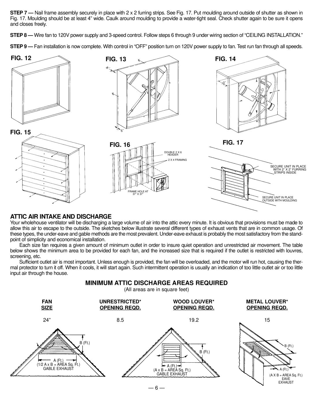 Marley Engineered Products A24DD manual Attic AIR Intake and Discharge, Minimum Attic Discharge Areas Required 