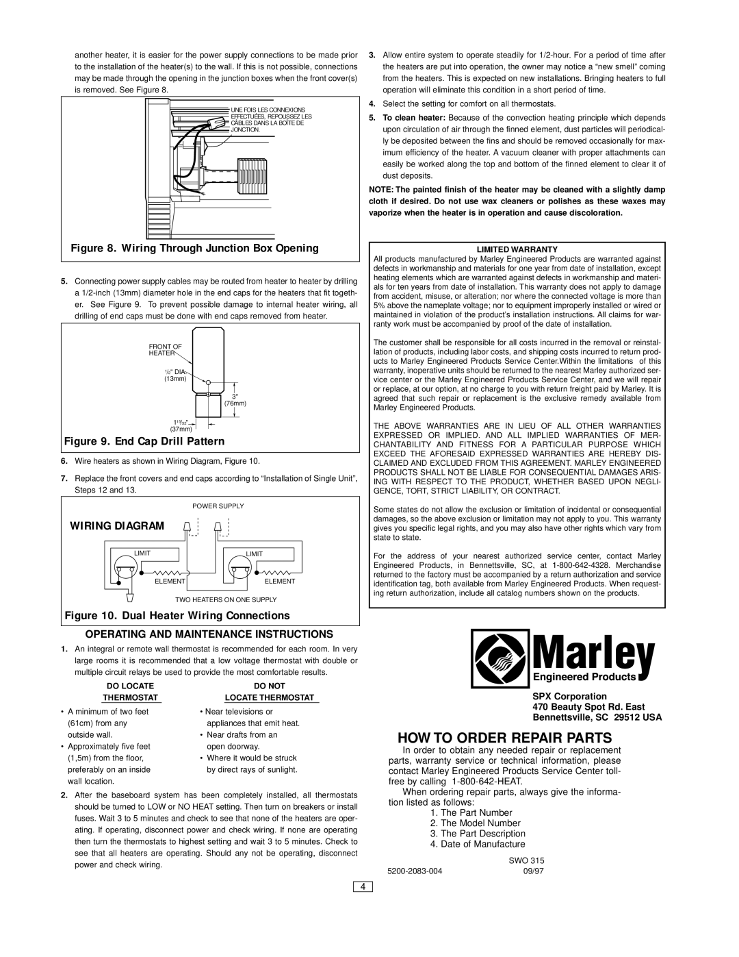 Marley Engineered Products Operating and Maintenance Instructions, Do not, Thermostat Locate Thermostat 