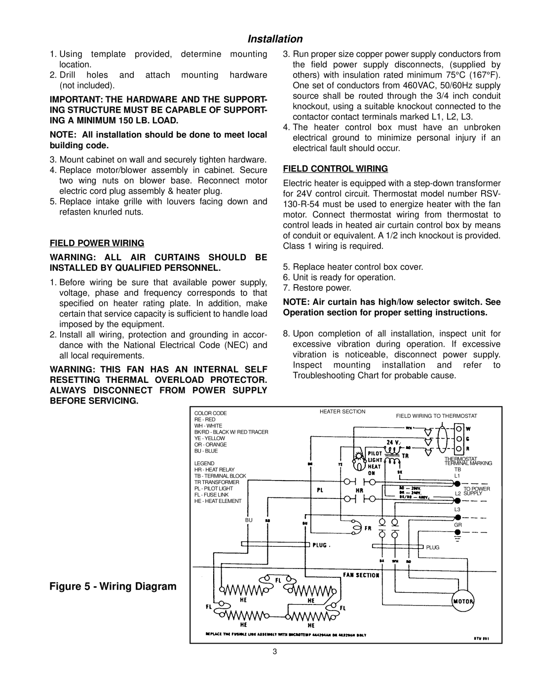 Marley Engineered Products E4806-1125HFD, E6012-2125HFD, E6009-2125HFD Run proper size copper power supply conductors from 