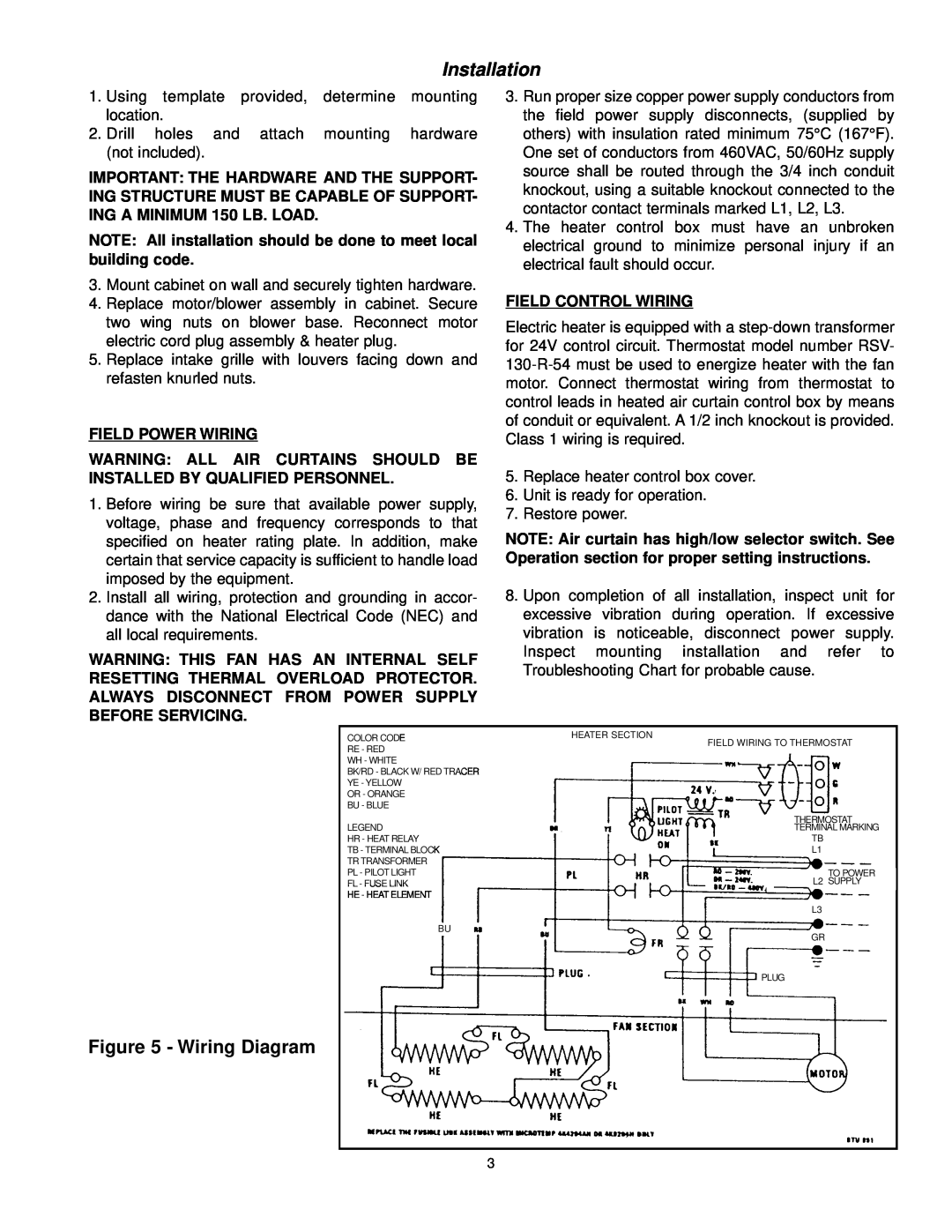 Marley Engineered Products E4806-1125HFD, E6012-2125HFD, E6009-2125HFD Installation, Wiring Diagram, Field Power Wiring 
