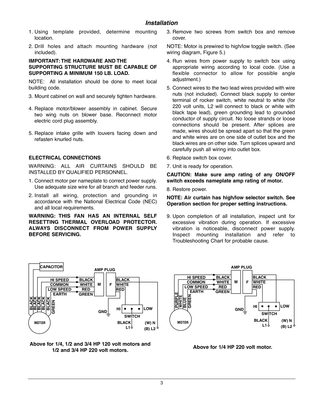 Marley Engineered Products 5200-2409-001, Environmental Series specifications Installation, Electrical Connections 