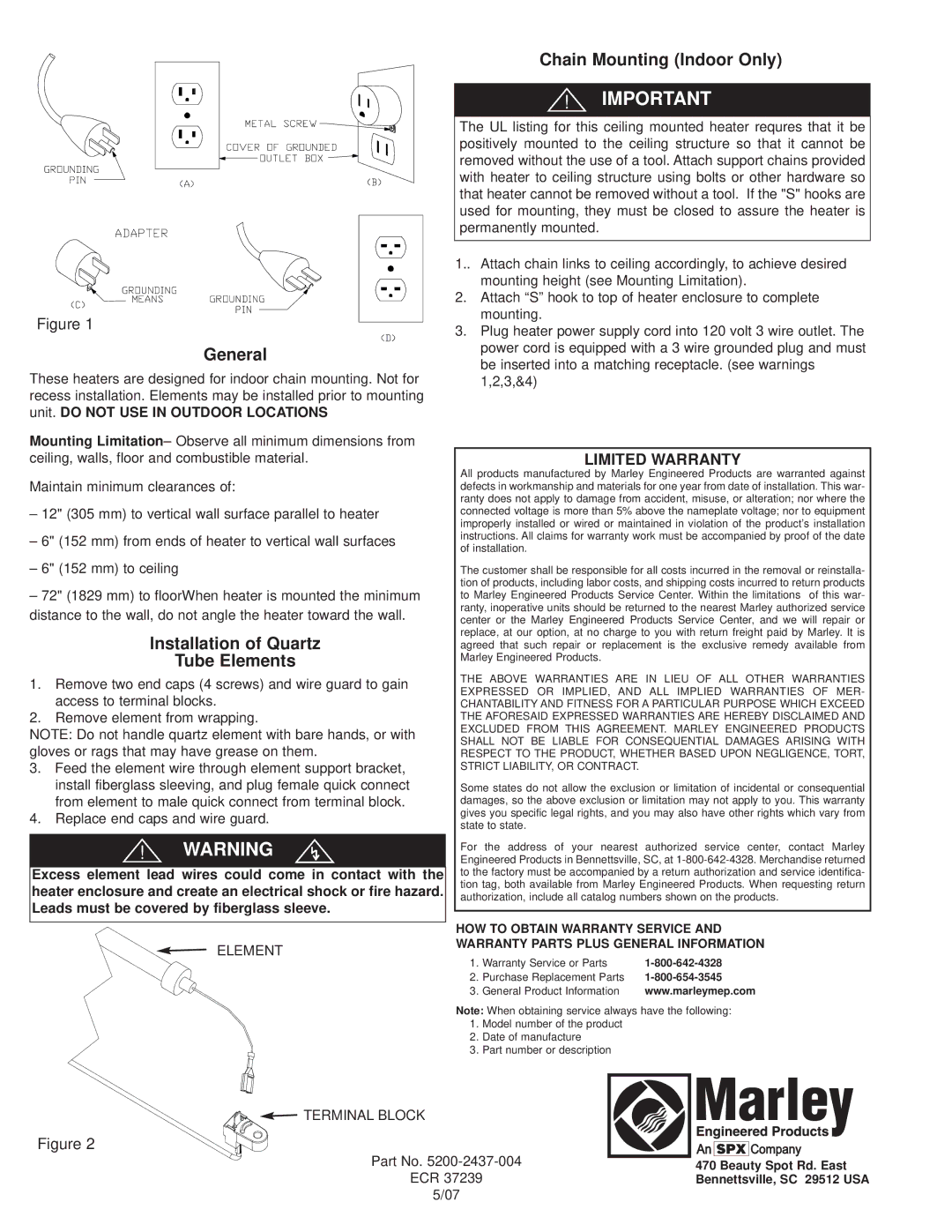 Marley Engineered Products FRR10512B instruction sheet IM Portant, A Nty, War 