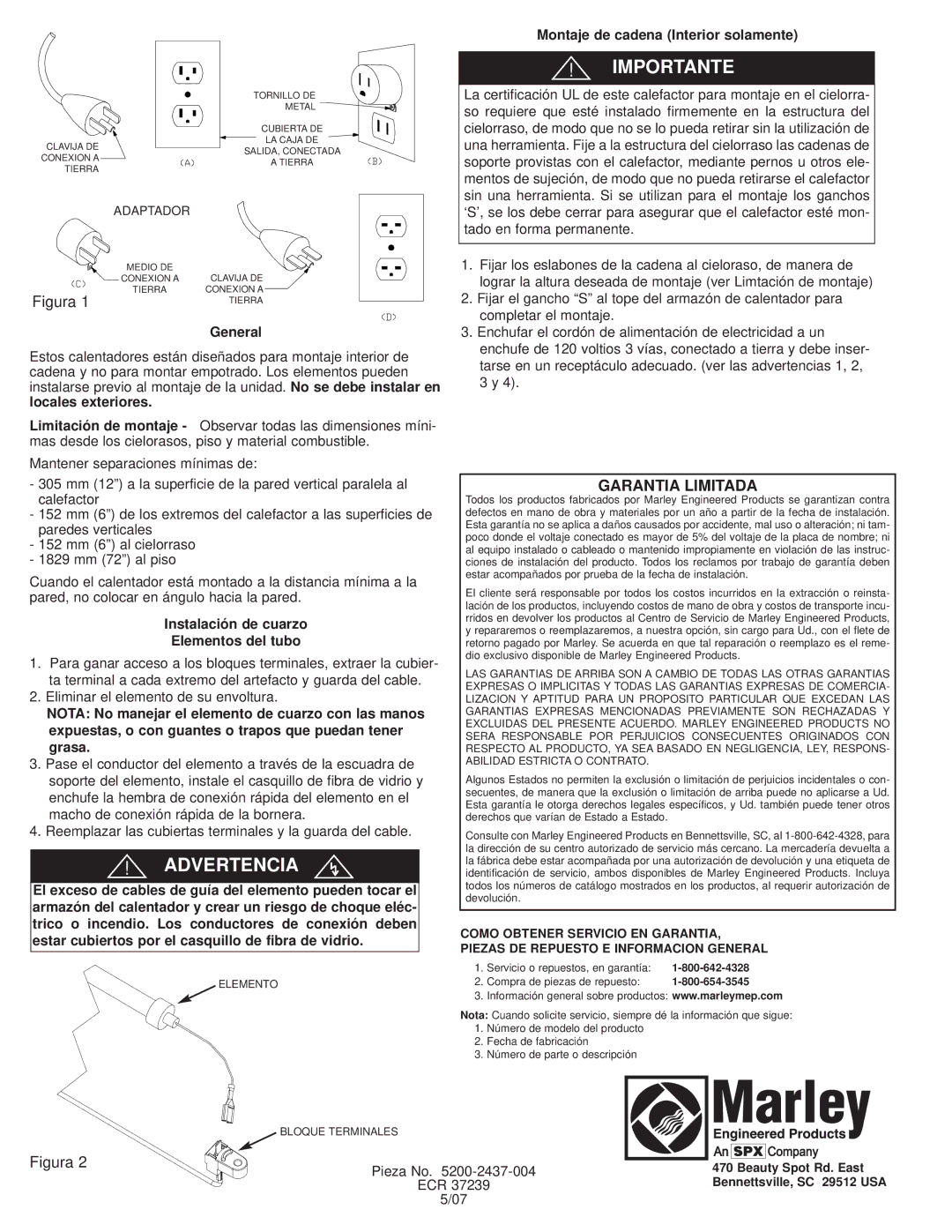 Marley Engineered Products FRR10512B instruction sheet Import Ante, Ver Ten, GA R a N TIA LIM 