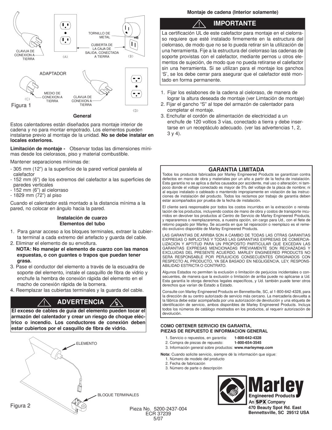 Marley Engineered Products FRR10512B instruction sheet C Ia, Import Ante, Itad A, Fig ura, Ver Ten 