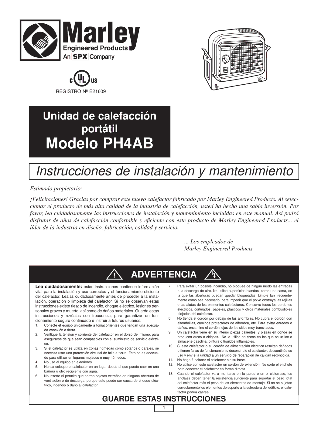 Marley Engineered Products PH4AB manual Delo 