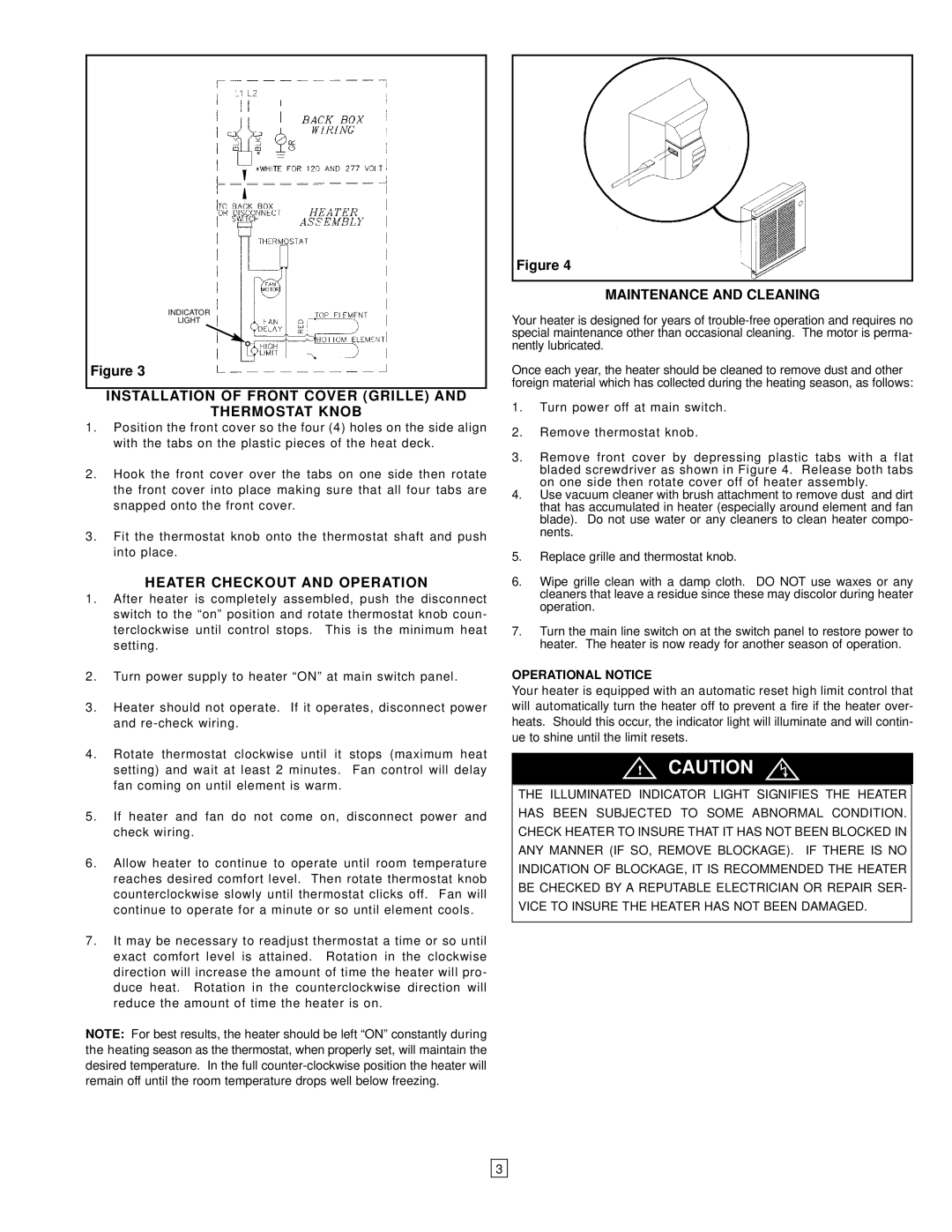 Marley Engineered Products SRA-DS, B Installation of Front Cover Grille Thermostat Knob, Heater Checkout and Operation 