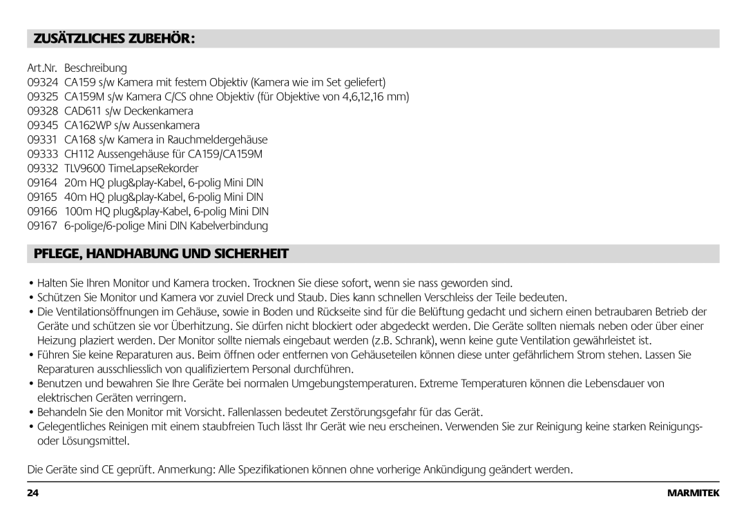 Marmitek 1082002 owner manual Zusätzliches Zubehör, PFLEGE, Handhabung UND Sicherheit 