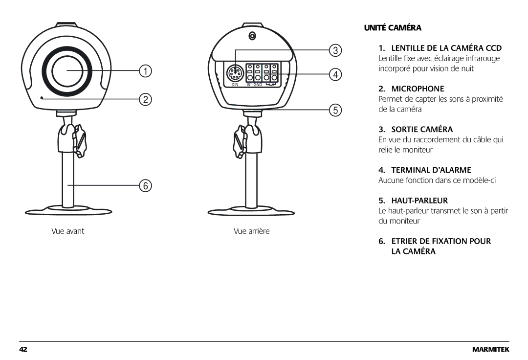 Marmitek 1082002 owner manual Unité Caméra, Sortie Caméra, Haut-Parleur 