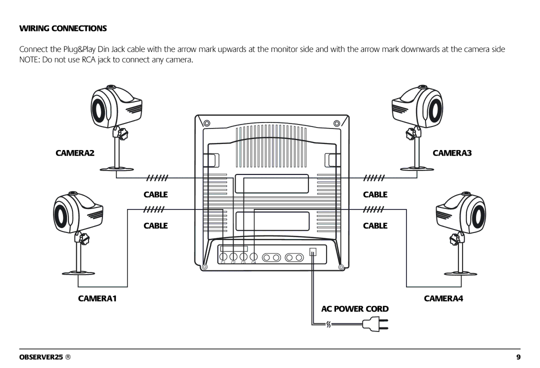 Marmitek 1082002 owner manual Wiring Connections, CAMERA2, Cable CAMERA1 