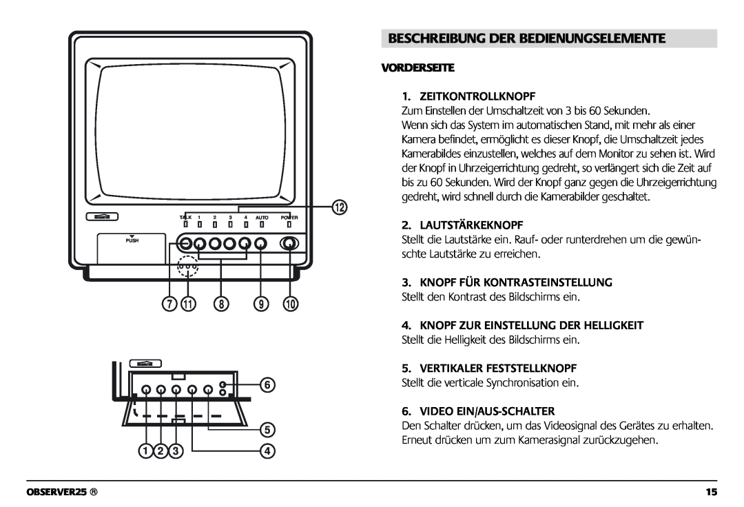 Marmitek 1082002 owner manual Beschreibung Der Bedienungselemente, VORDERSEITE 1. ZEITKONTROLLKNOPF, Lautstärkeknopf 