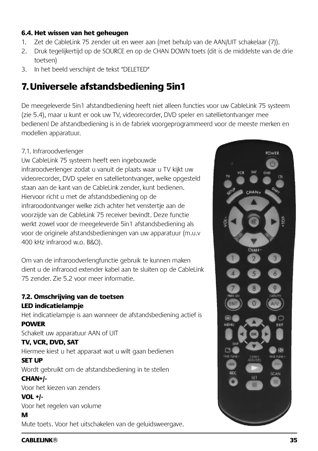 Marmitek 121101 owner manual Universele afstandsbediening 5in1, Het wissen van het geheugen 