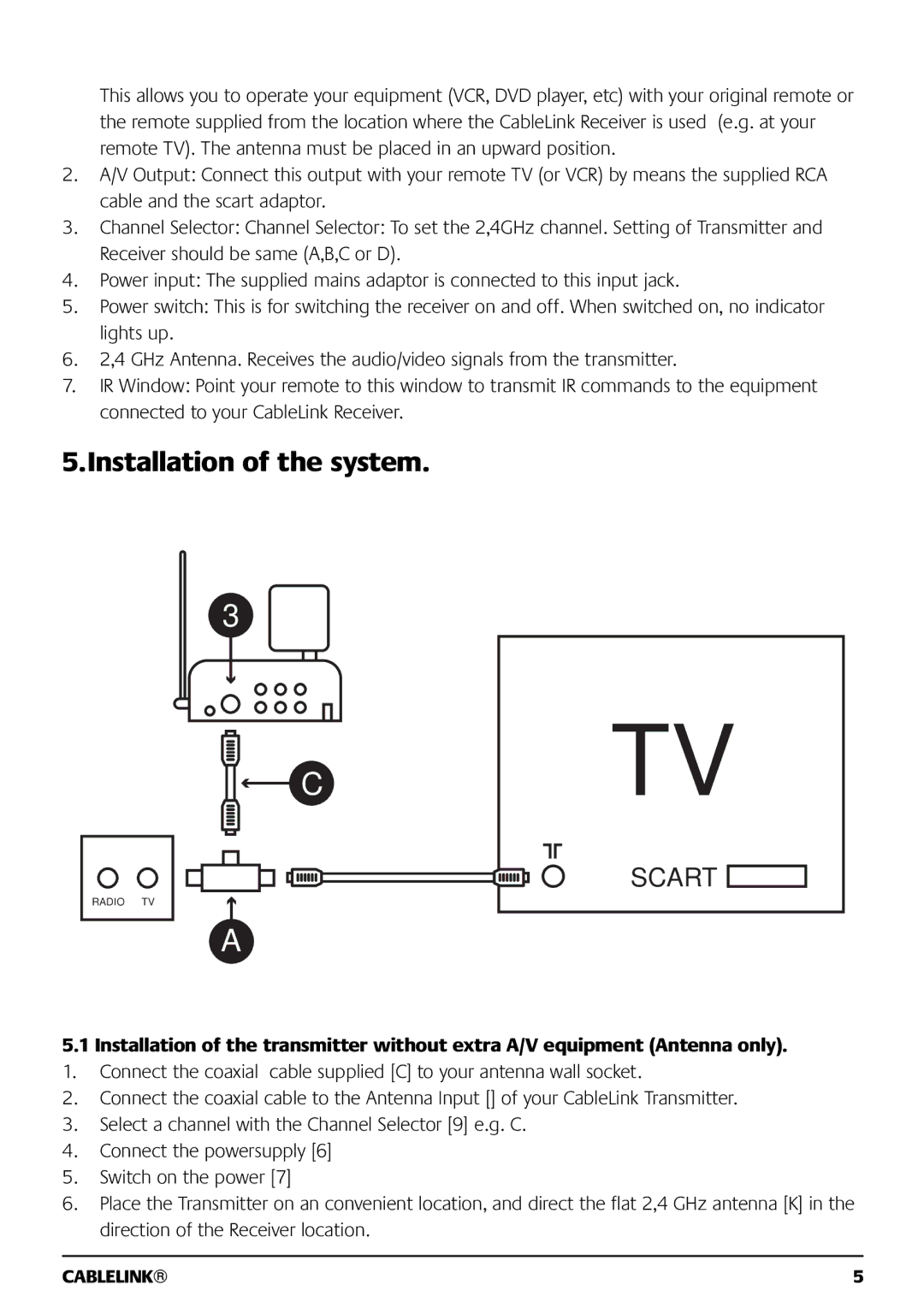 Marmitek 121101 owner manual Installation of the system, Scart 