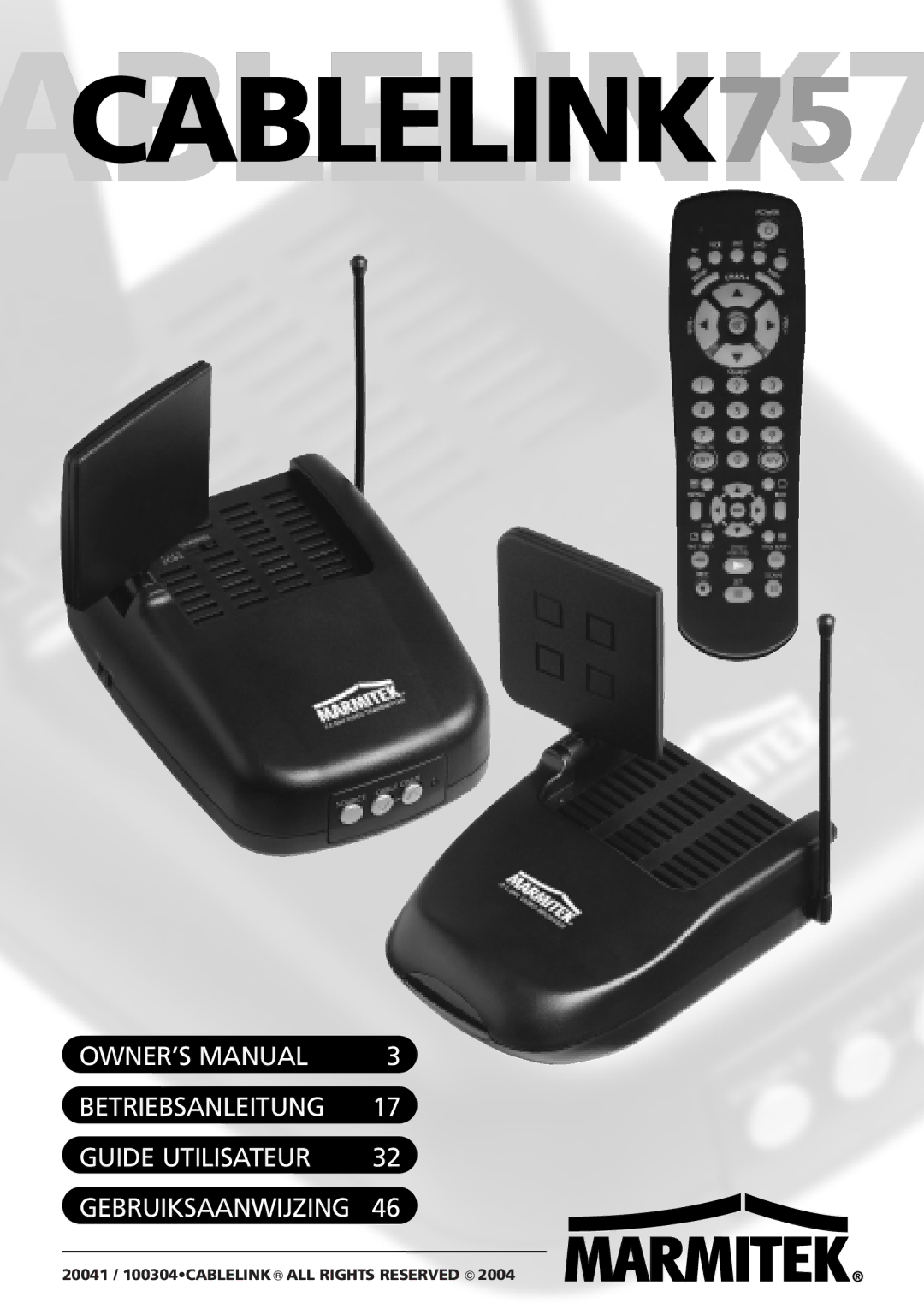 Marmitek 100304, 20041 owner manual ABLELINK7CABLELINK75 