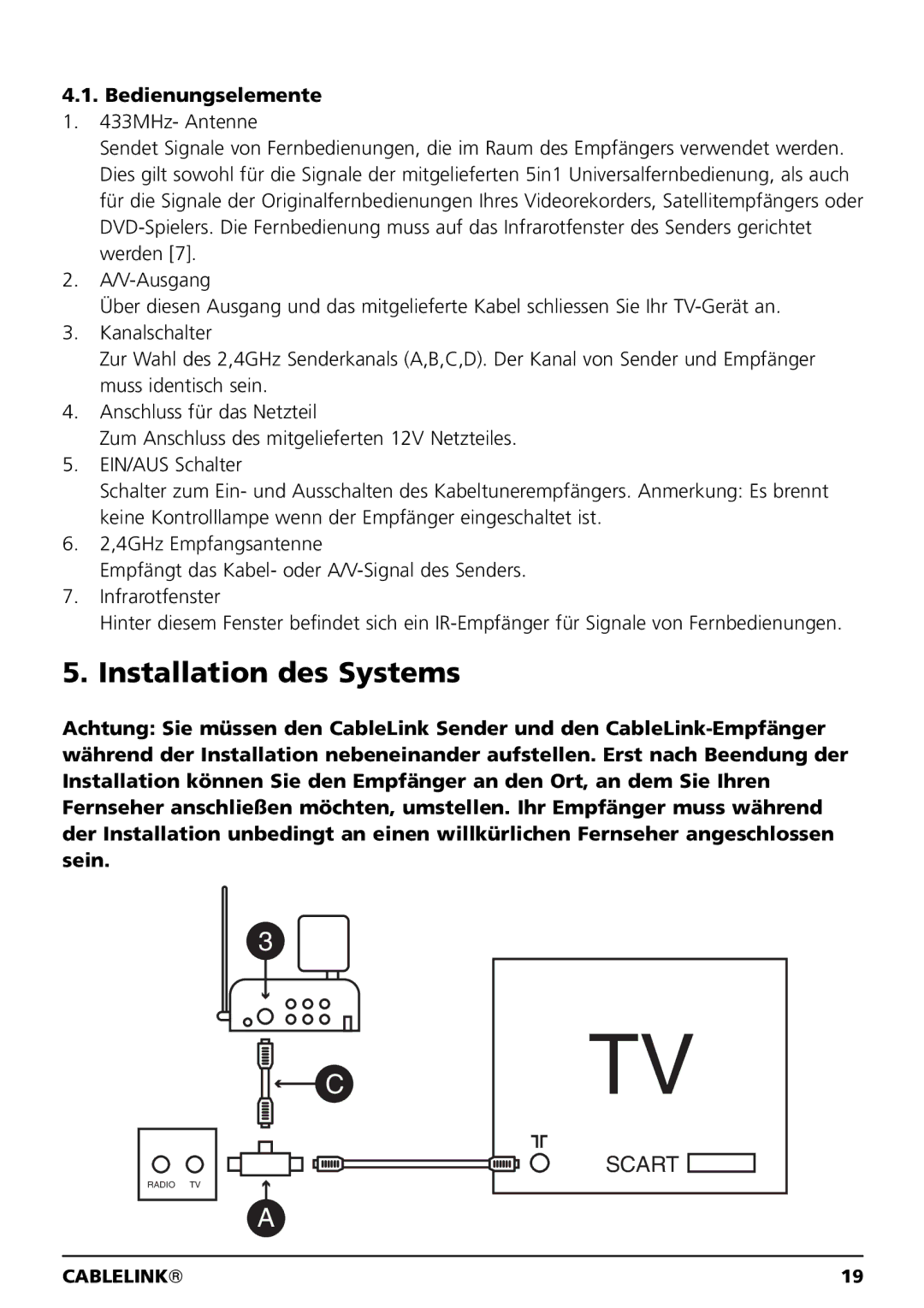 Marmitek 100304, 20041 owner manual Installation des Systems, Scart 