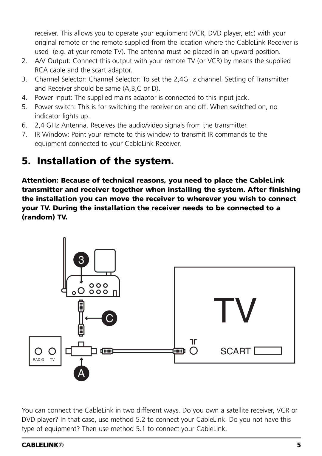 Marmitek 100304, 20041 owner manual Installation of the system, Scart 