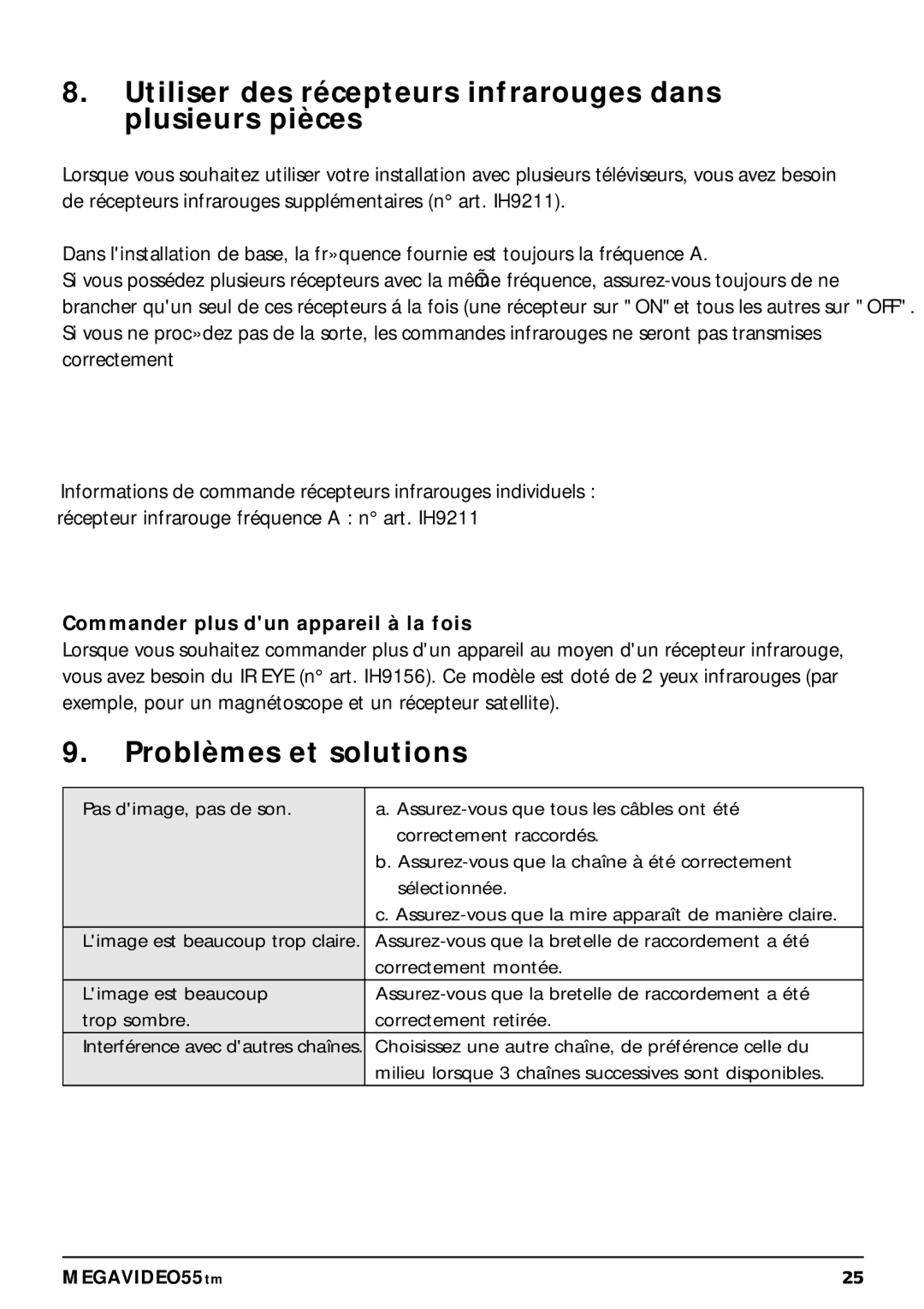 Marmitek 20068 / 300704 Utiliser des récepteurs infrarouges dans plusieurs pièces, Problèmes et solutions 