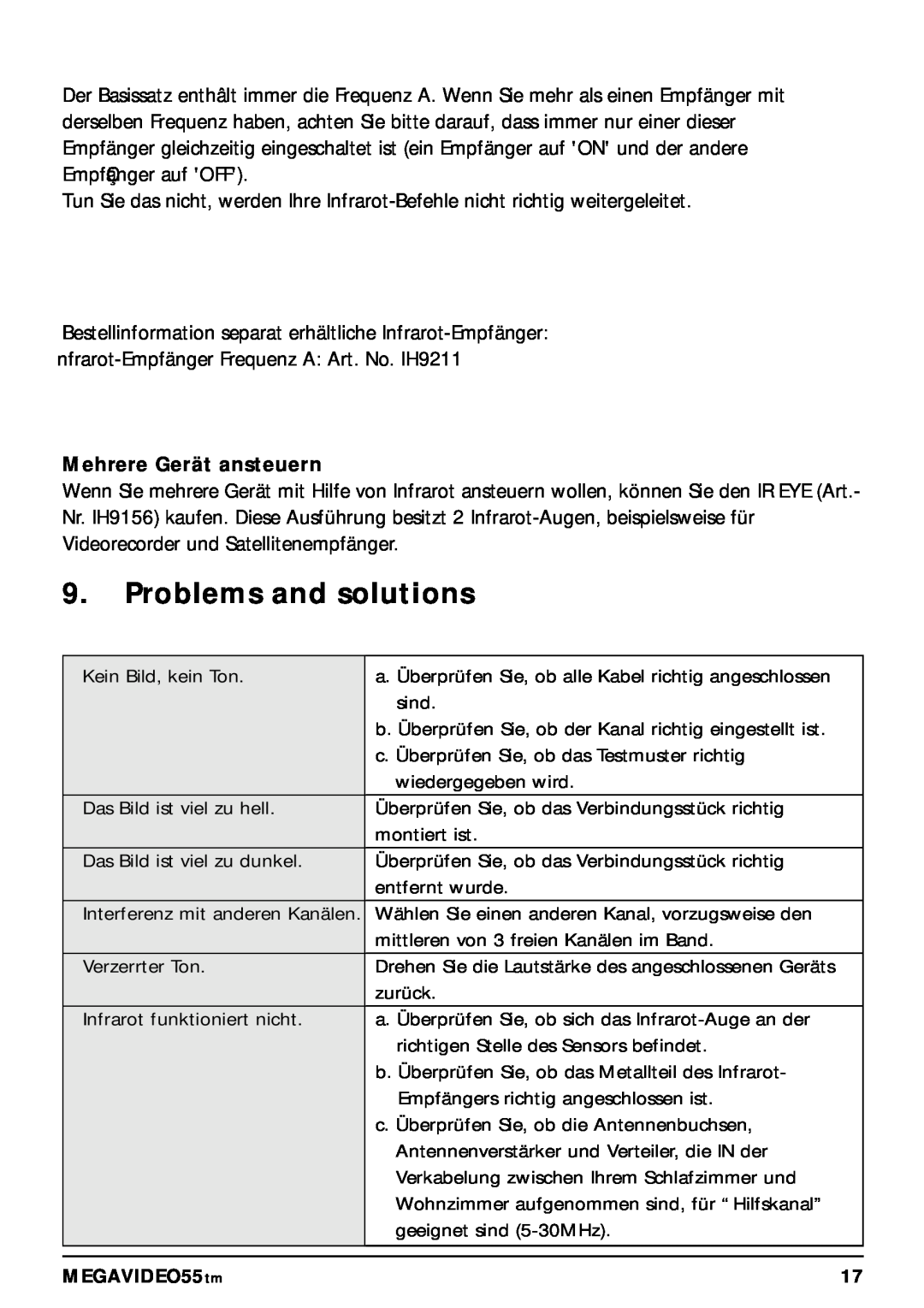Marmitek 20068 / 300704 operating instructions Problems and solutions, Mehrere Gerät ansteuern 