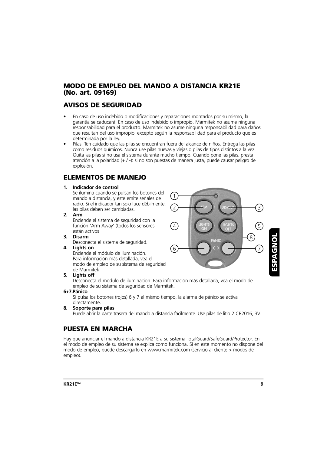 Marmitek 20075/20070403 user manual Espagnol, Avisos DE Seguridad, Elementos DE Manejo, Puesta EN Marcha 