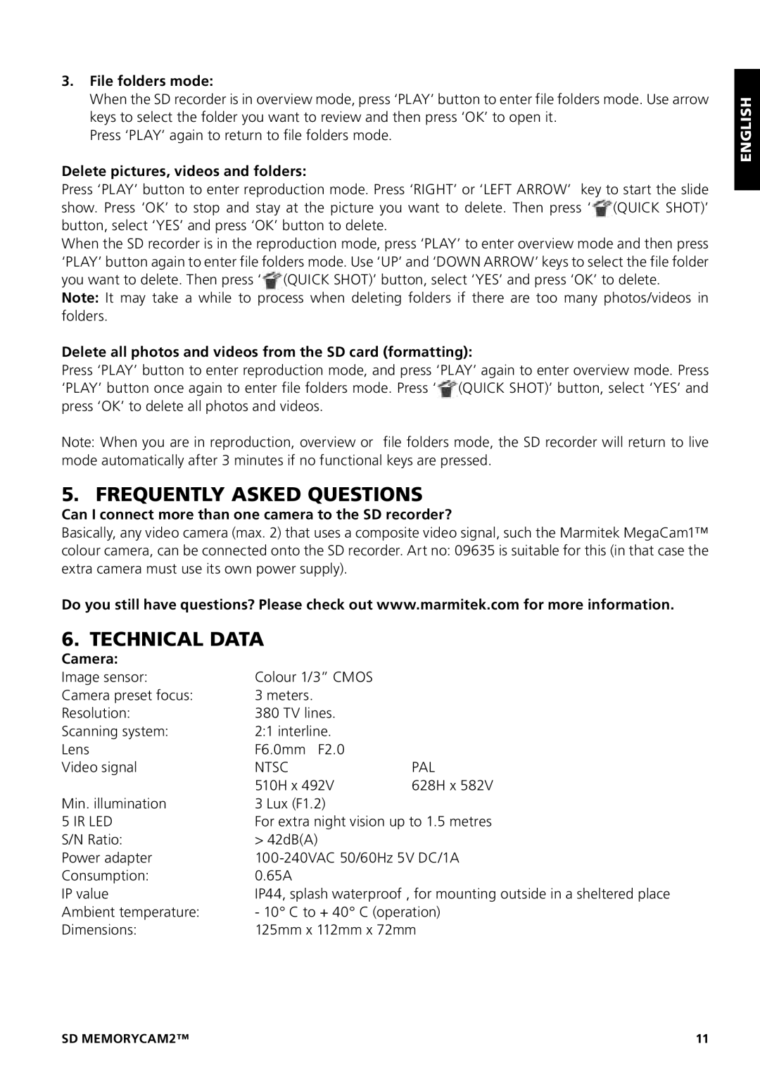 Marmitek 20207 / 20070419 user manual Frequently Asked Questions, Technical Data 