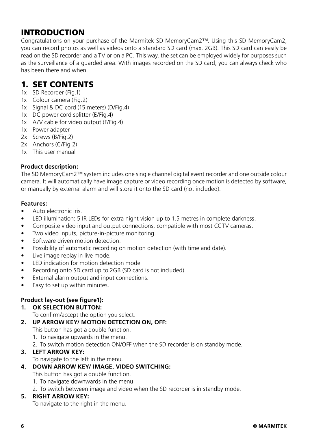 Marmitek 20207 / 20070419 user manual Introduction, SET Contents 