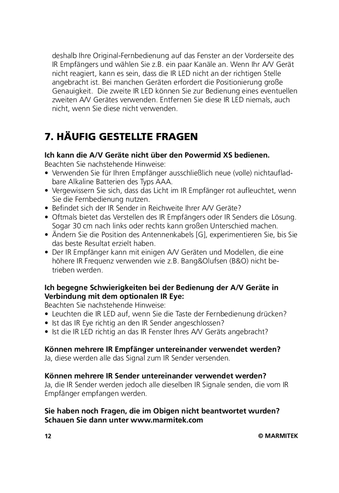 Marmitek 20211, 20071102 user manual Häufig Gestellte Fragen 