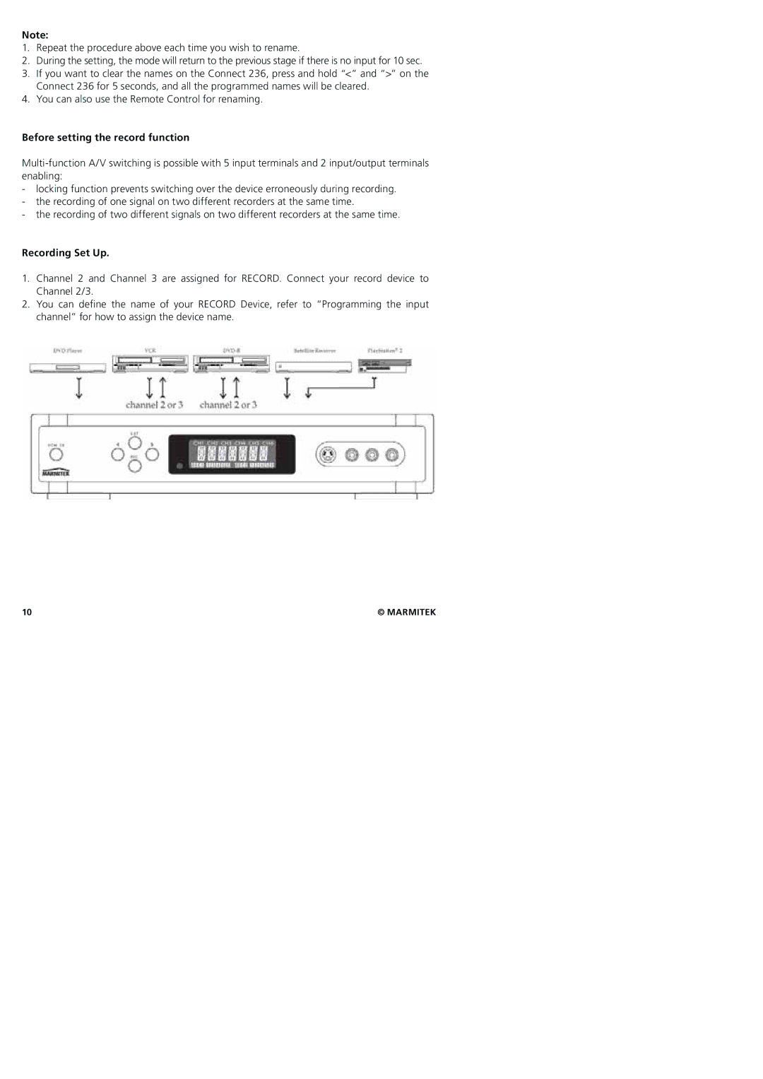 Marmitek 20245/20080129 user manual Before setting the record function, Recording Set Up 