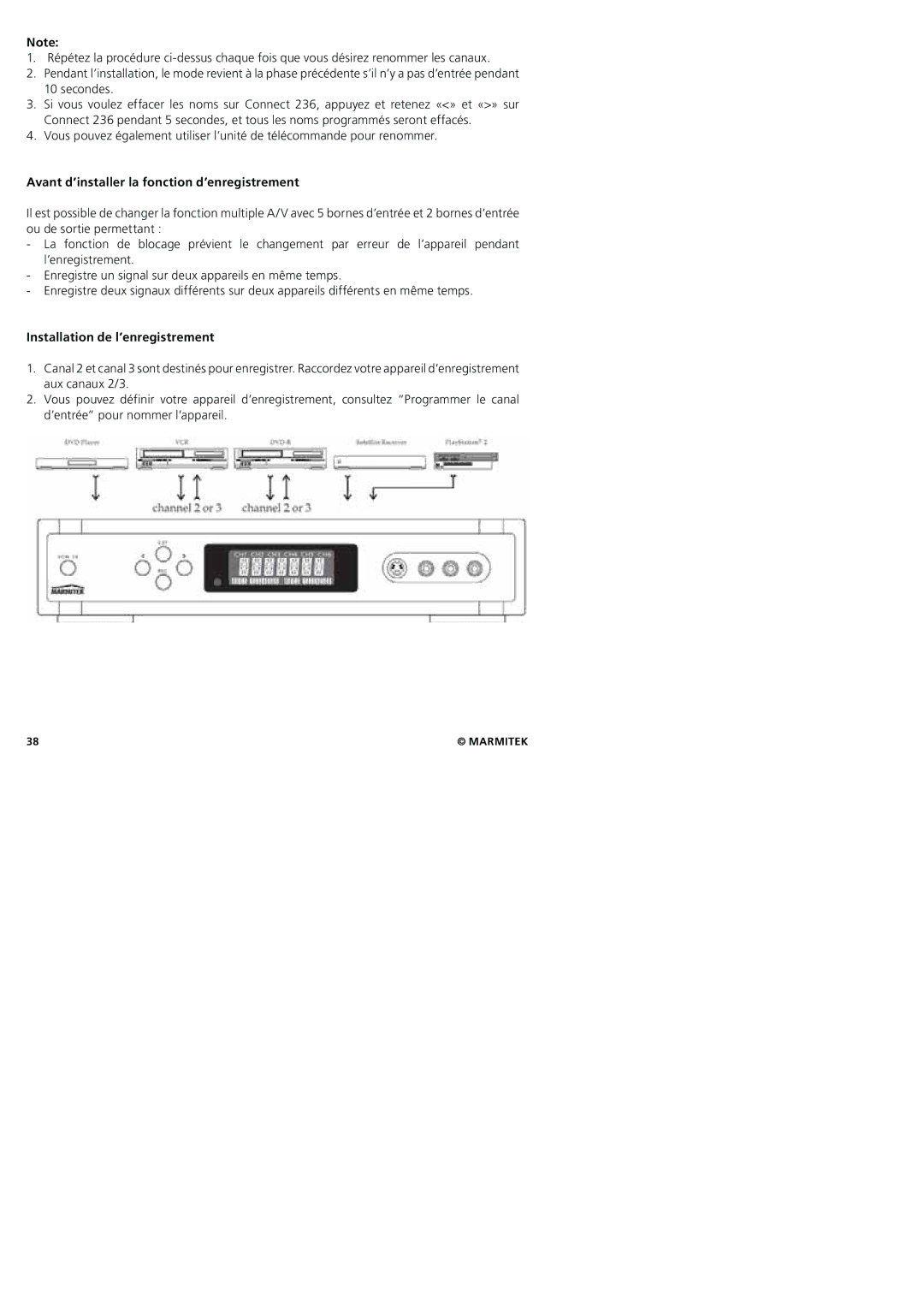 Marmitek 20245/20080129 user manual Avant d’installer la fonction d’enregistrement, Installation de l’enregistrement 