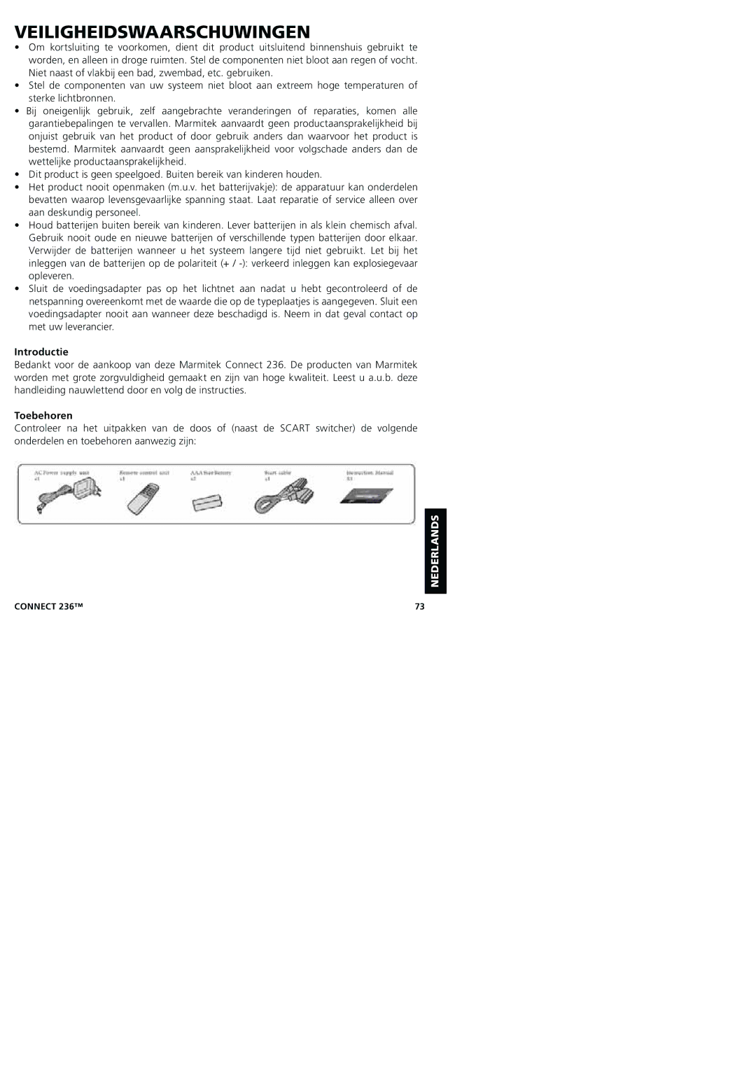 Marmitek 20245/20080129 user manual Introductie, Toebehoren 