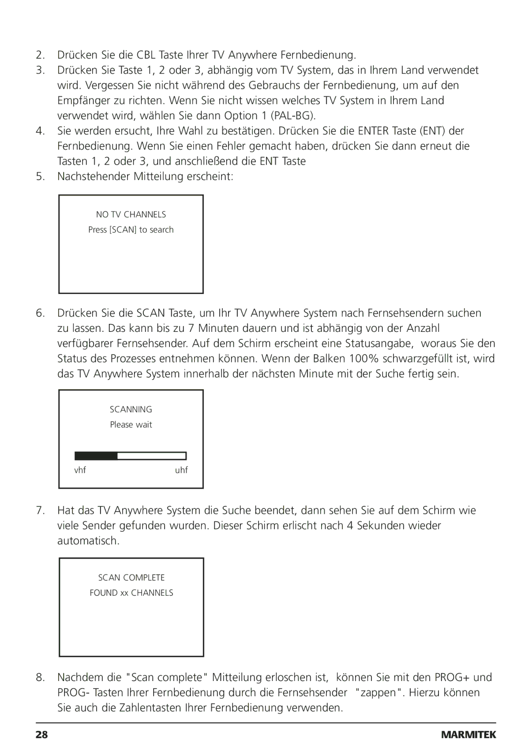 Marmitek 250205, 20095 owner manual No TV Channels 