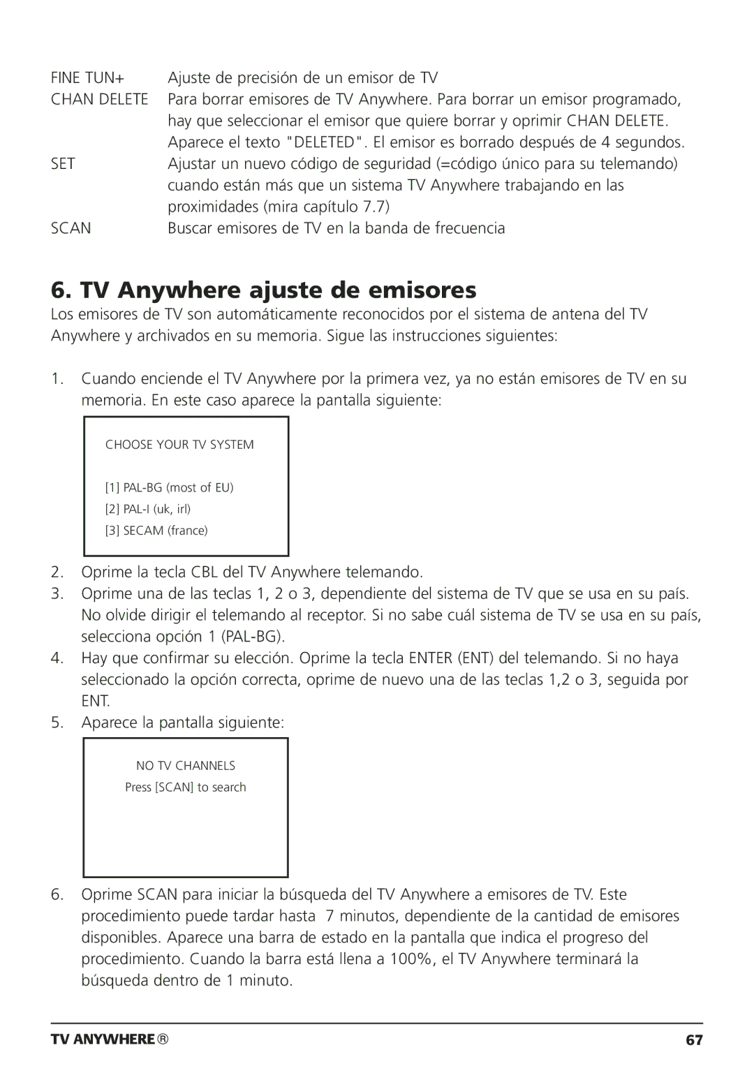 Marmitek 20095, 250205 owner manual TV Anywhere ajuste de emisores 