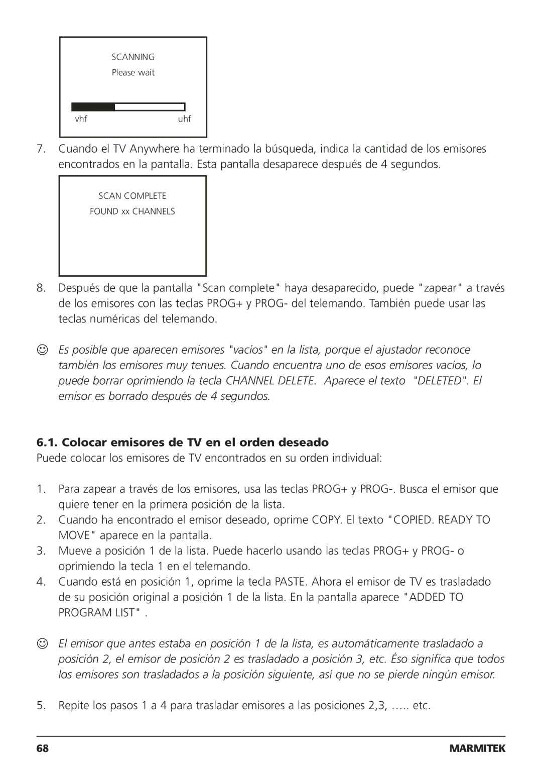 Marmitek 250205, 20095 owner manual Colocar emisores de TV en el orden deseado 