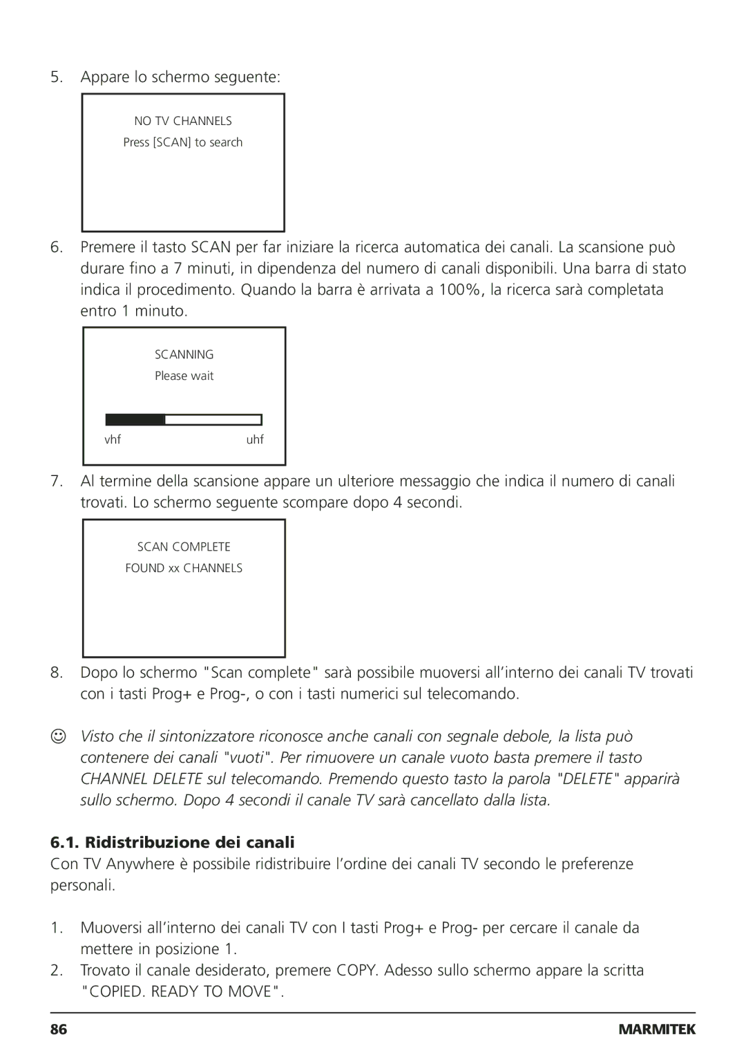 Marmitek 250205, 20095 owner manual Ridistribuzione dei canali 