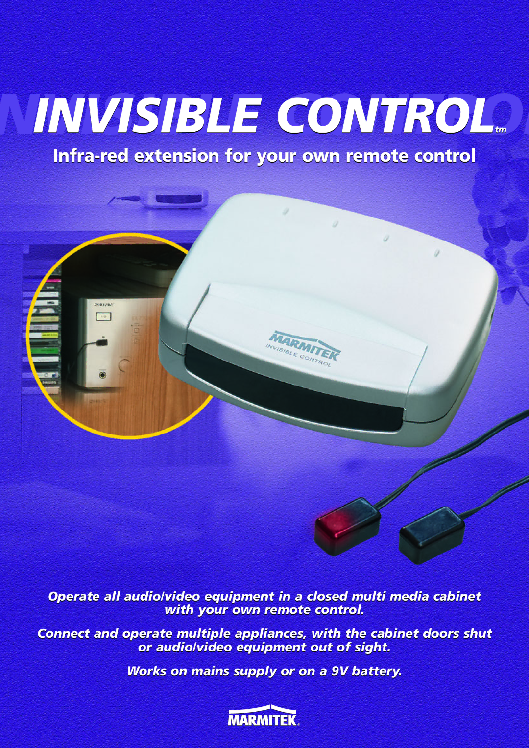 Marmitek 9681 manual Nvisibleinvisible CONTROLCONTROtm, Infra-red extension for your own remote control 