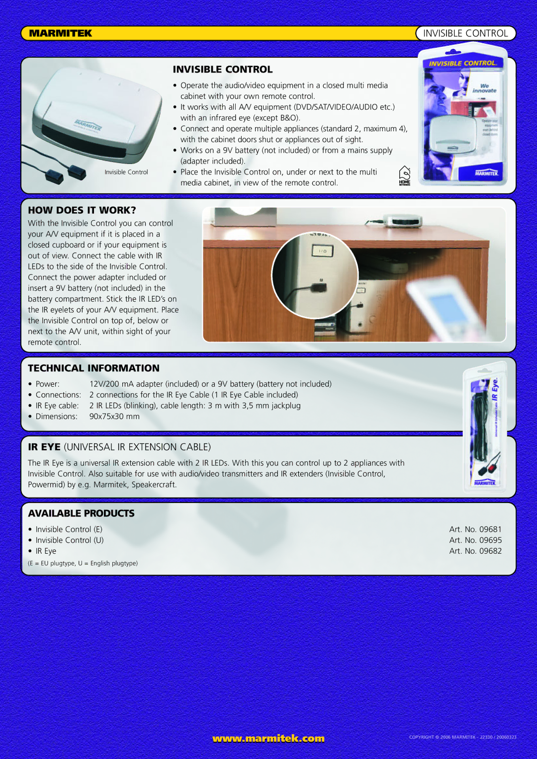 Marmitek 9681 manual Marmitek, Invisible Control, HOW does IT WORK?, Technical Information, Available Products 